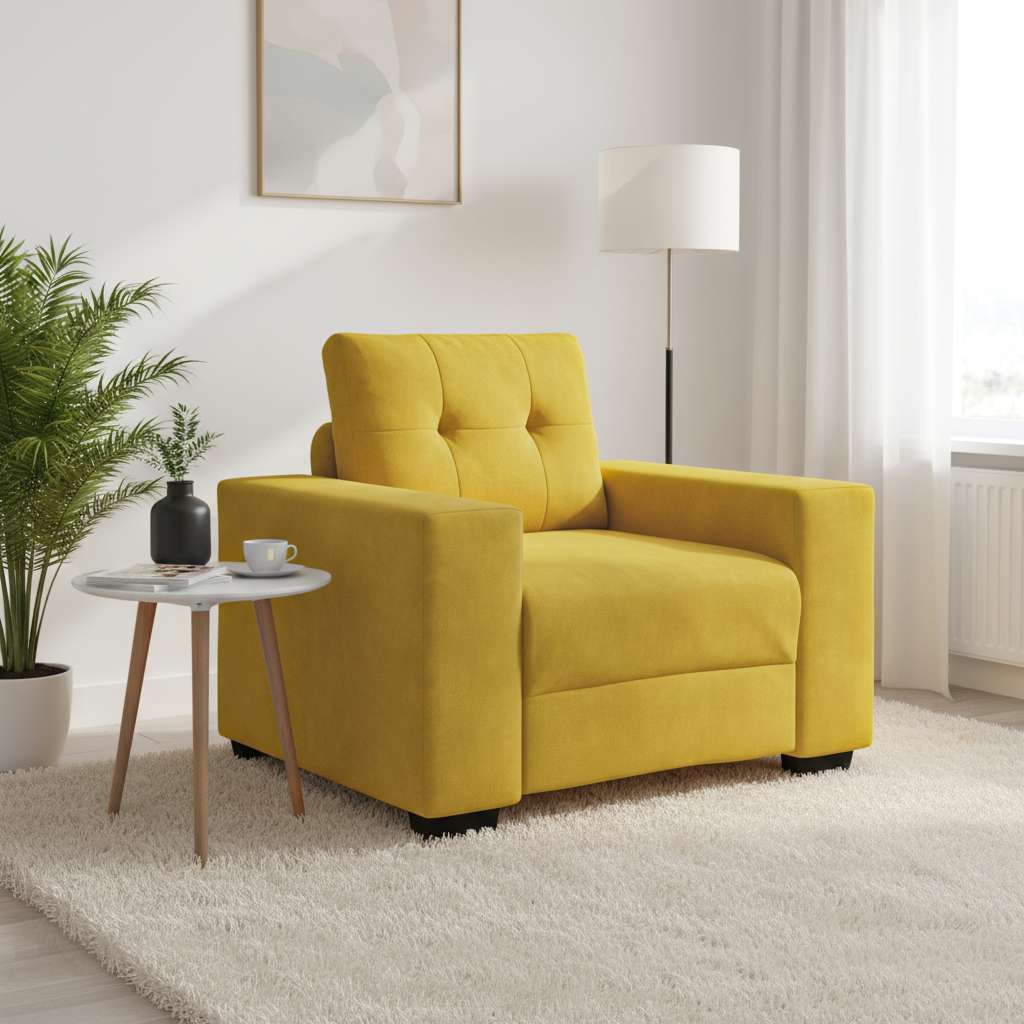 Poltrona de veludo amarela, 100x78x80 cm