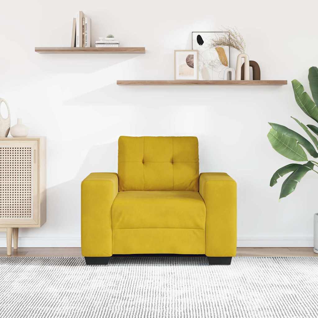 Poltrona de veludo amarela, 100x78x80 cm