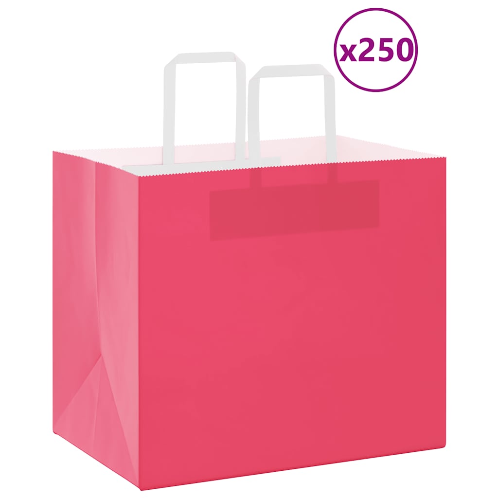 Sacos de papel 250 unid com alças rosa 32x22x28 cm