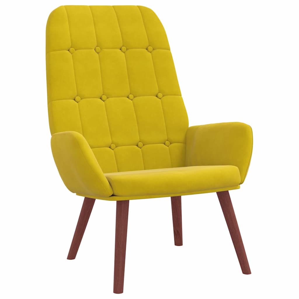 Cadeira de descanso com banco p/ pés veludo amarelo