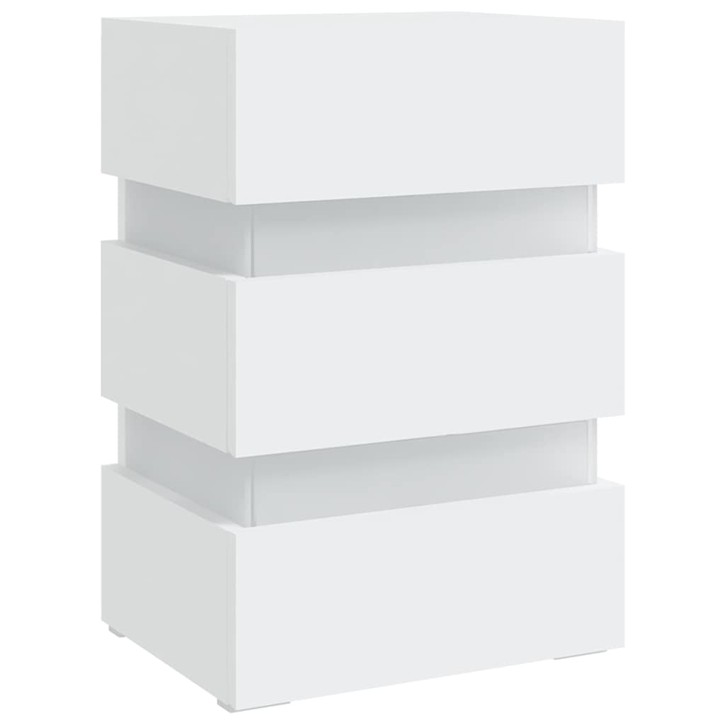 Mesa de cabeceira c/ luzes LED derivados de madeira branco