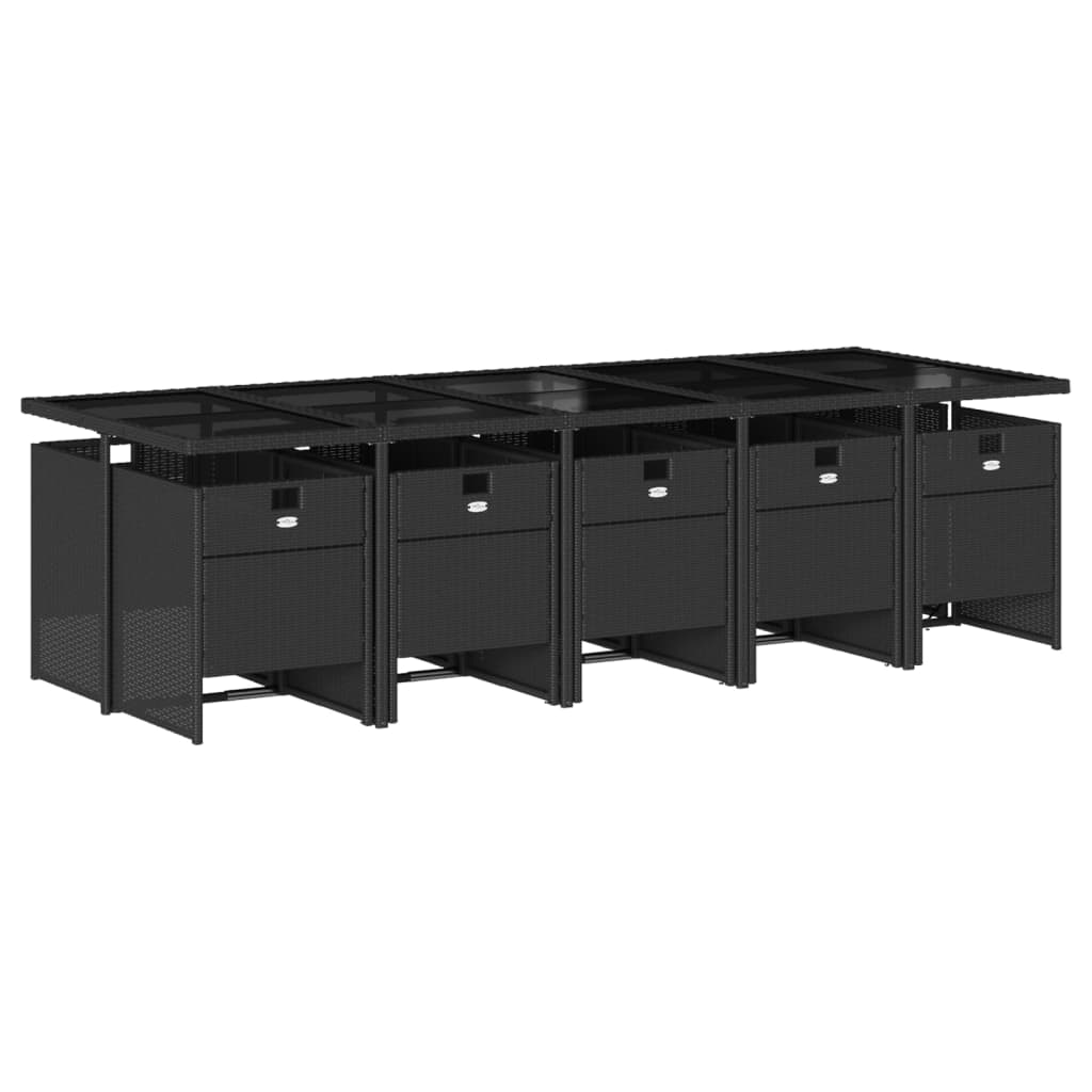 11 Pcs conjunto de jantar p/ jardim c/ almofadões vime PE preto