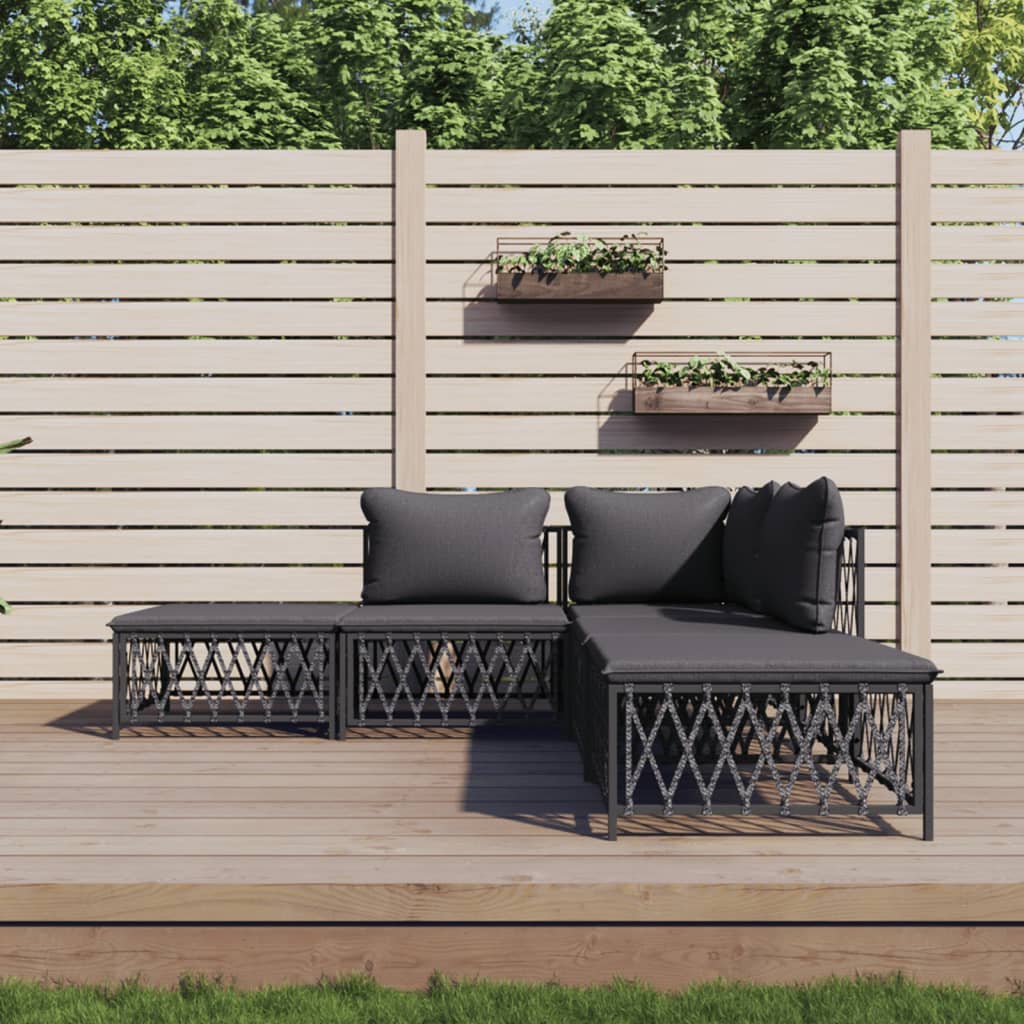 5 Pcs conjunto lounge de jardim com almofadões aço antracite