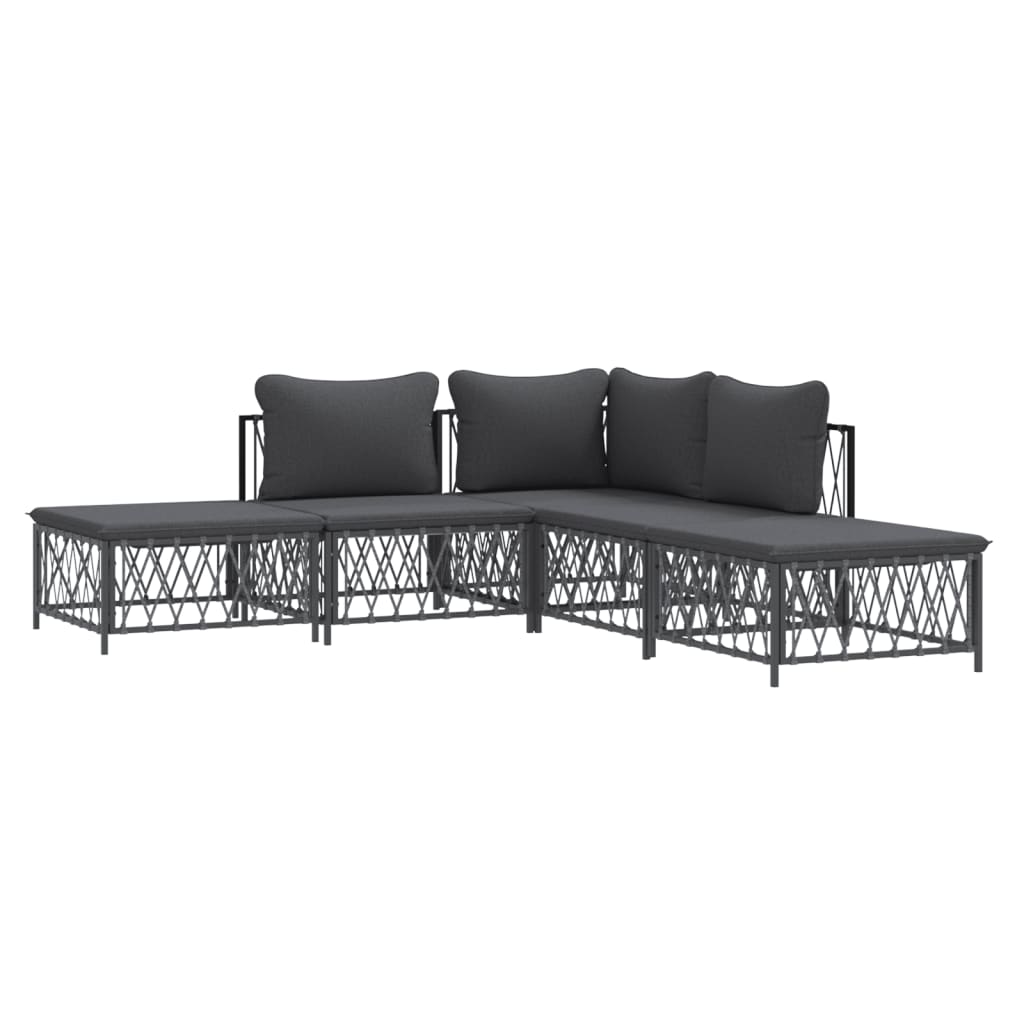 5 Pcs conjunto lounge de jardim com almofadões aço antracite