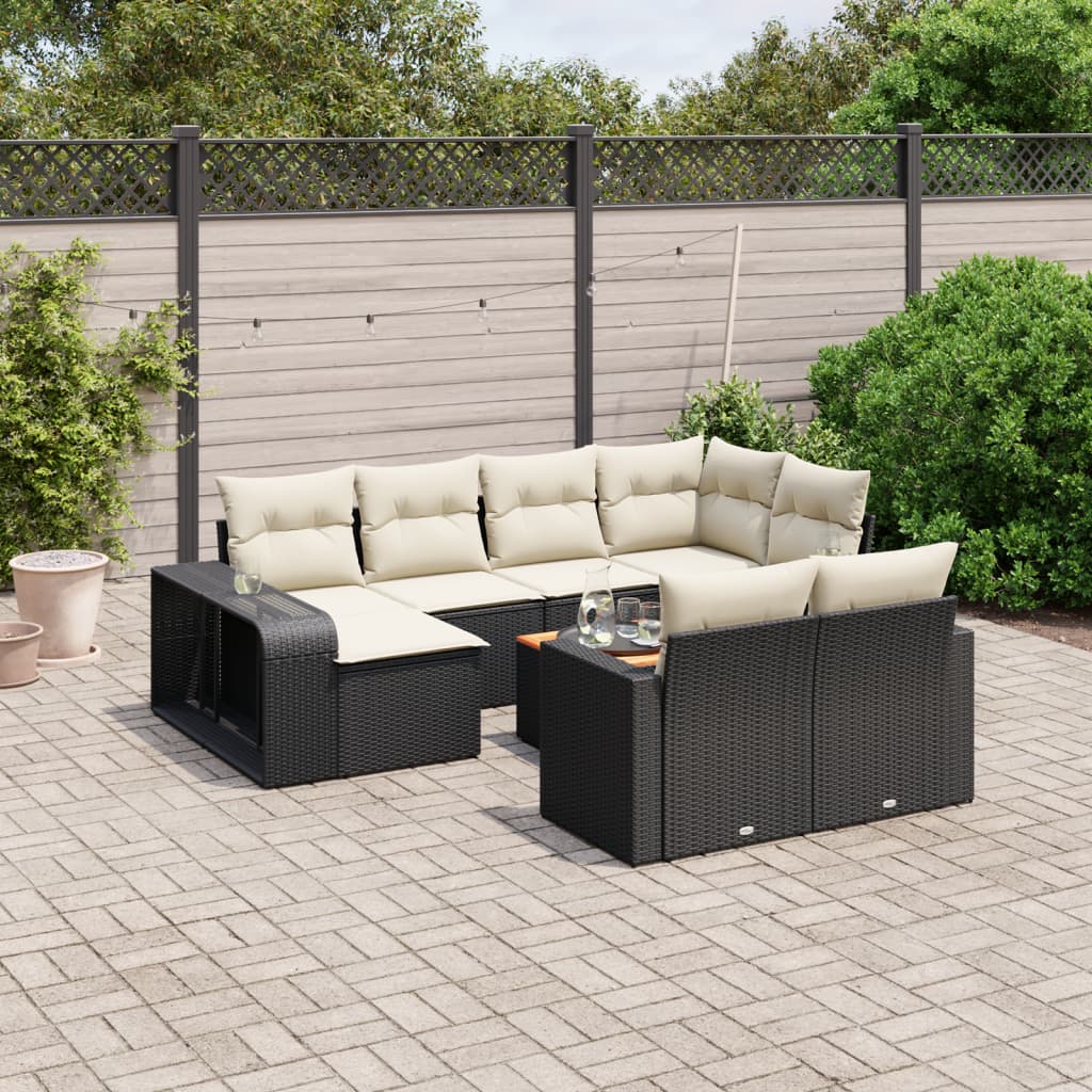 11 Pcs conjunto sofás de jardim c/ almofadões vime PE preto