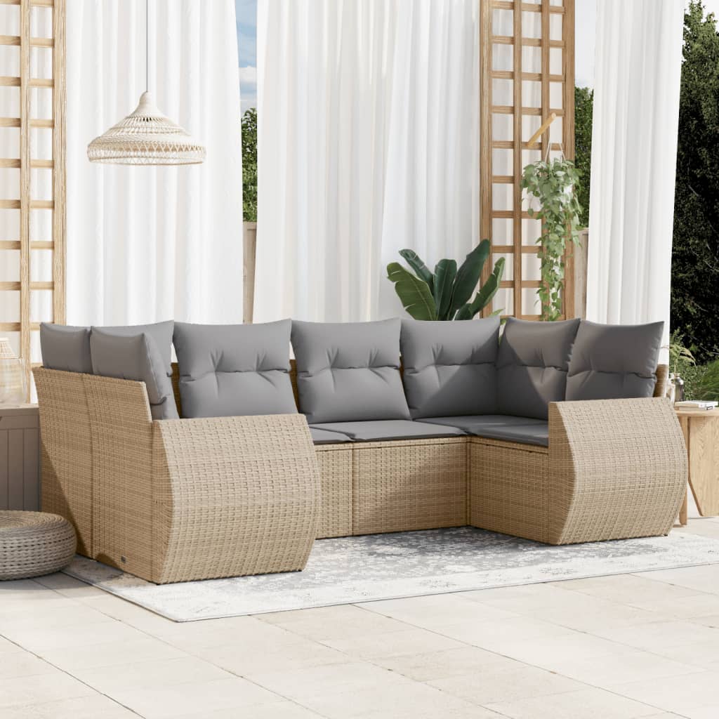 6 Pcs conjunto de sofás p/ jardim com almofadões vime PE bege