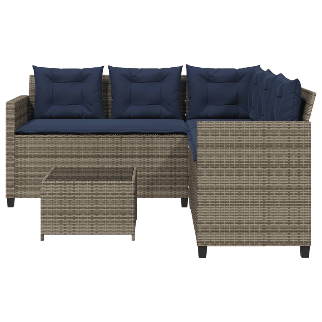 Sofá de jardim em formato de l com mesa e almofadas, em rattan sintético cinza