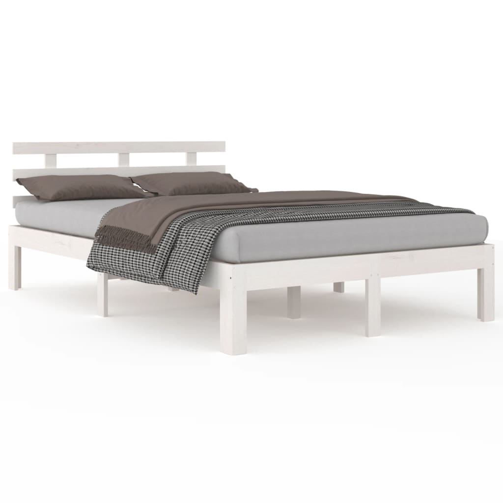 Estrutura de cama 140x200 cm madeira maciça branco