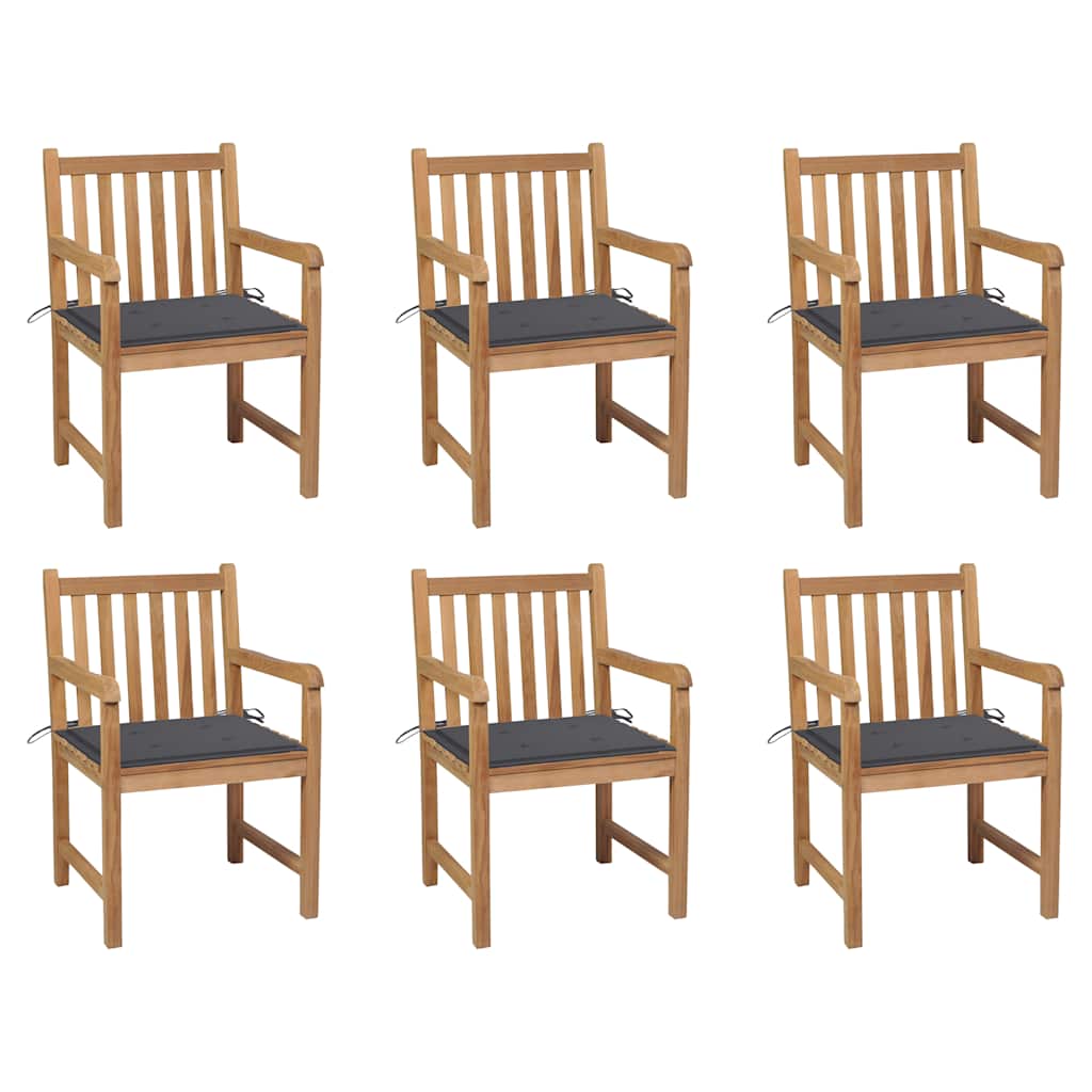 Cadeiras de jardim c/ almofadões antracite 6 pcs teca maciça