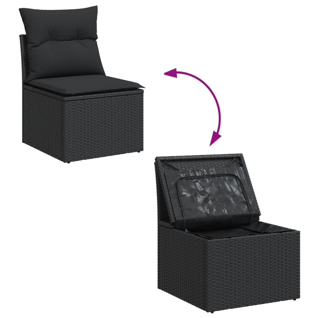 9 Pcs conjunto de sofás p/ jardim c/ almofadões vime PE preto