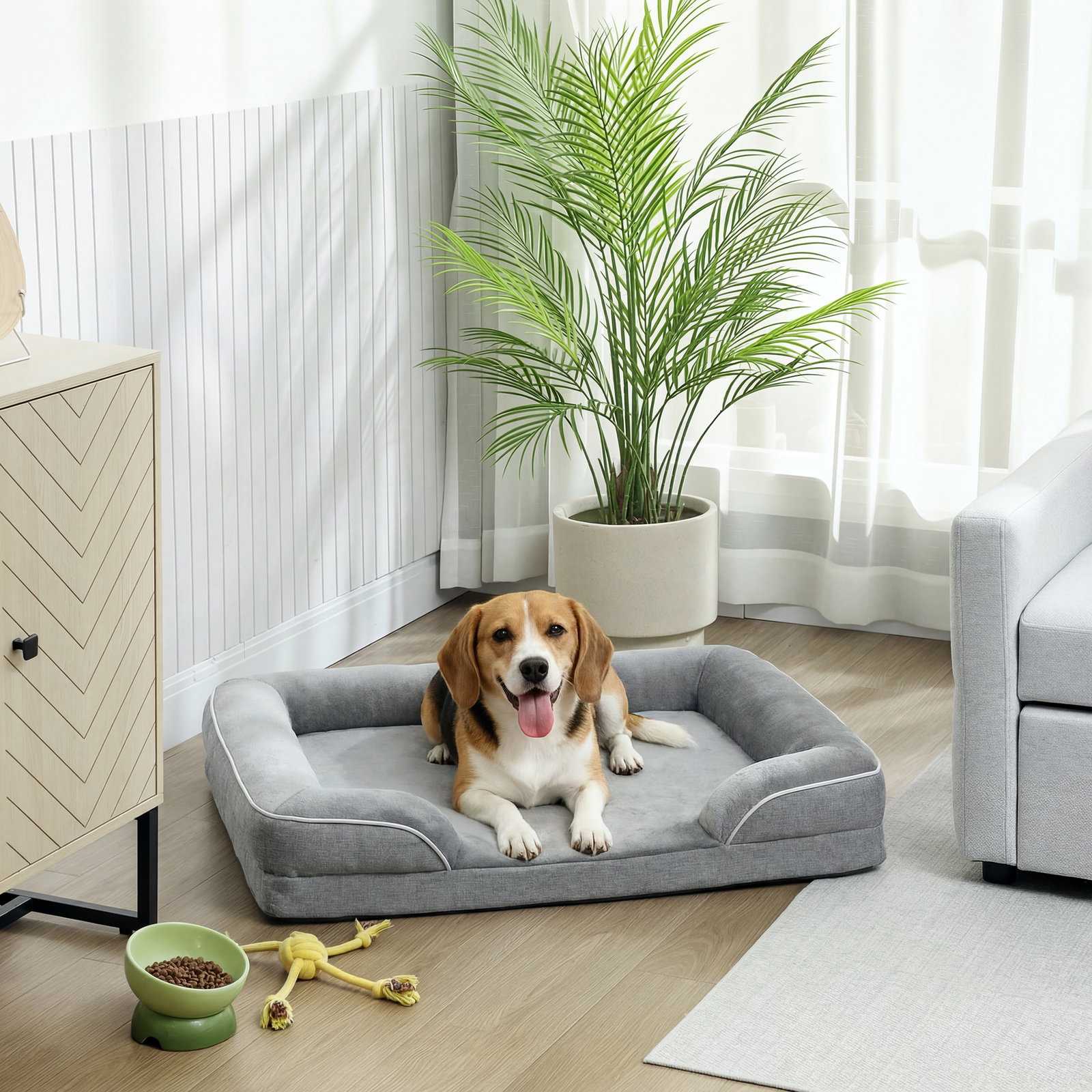 Cama para cães com base antiderrapante capa lavável 91,5x68,5x16,5 cm cinza