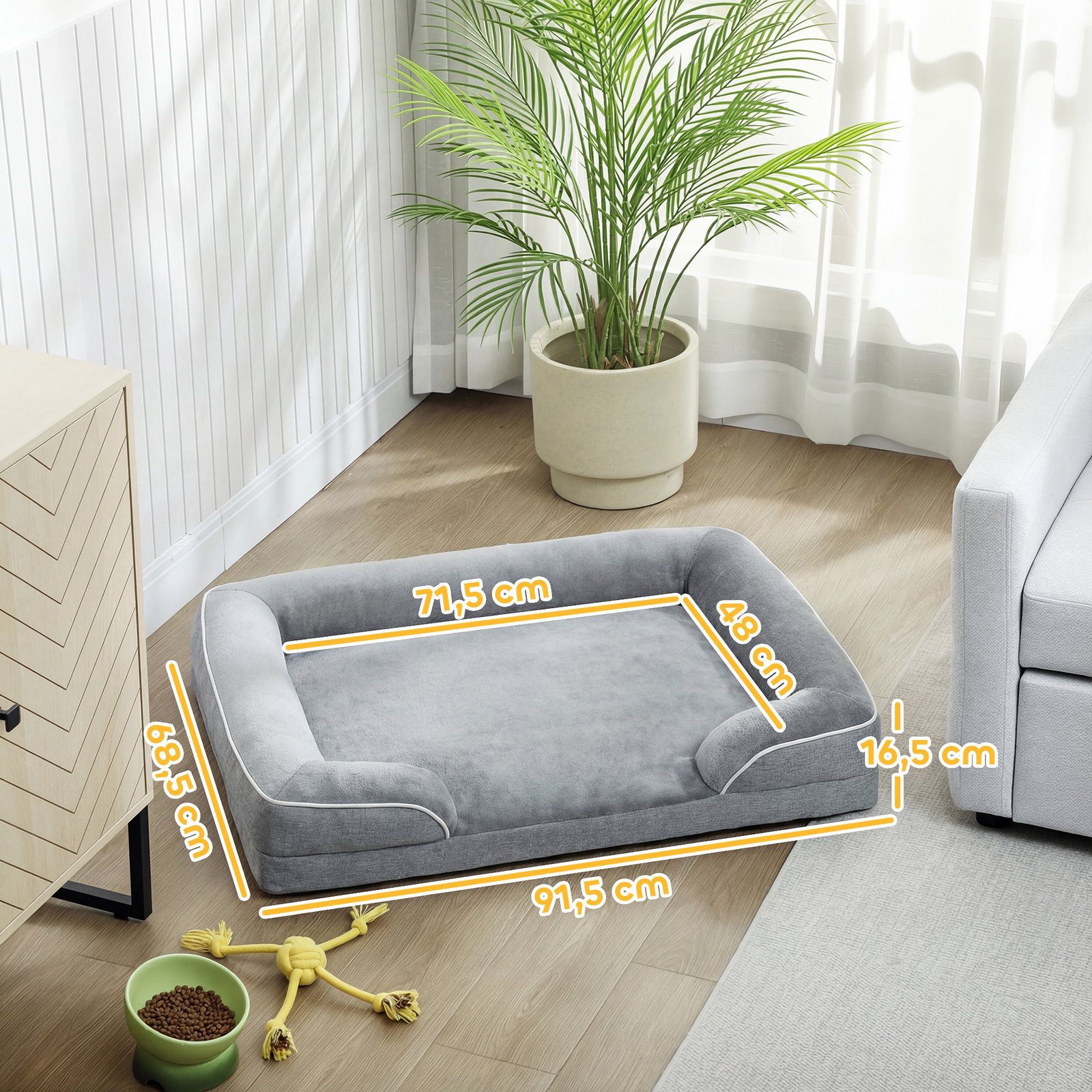 Cama para cães com base antiderrapante capa lavável 91,5x68,5x16,5 cm cinza