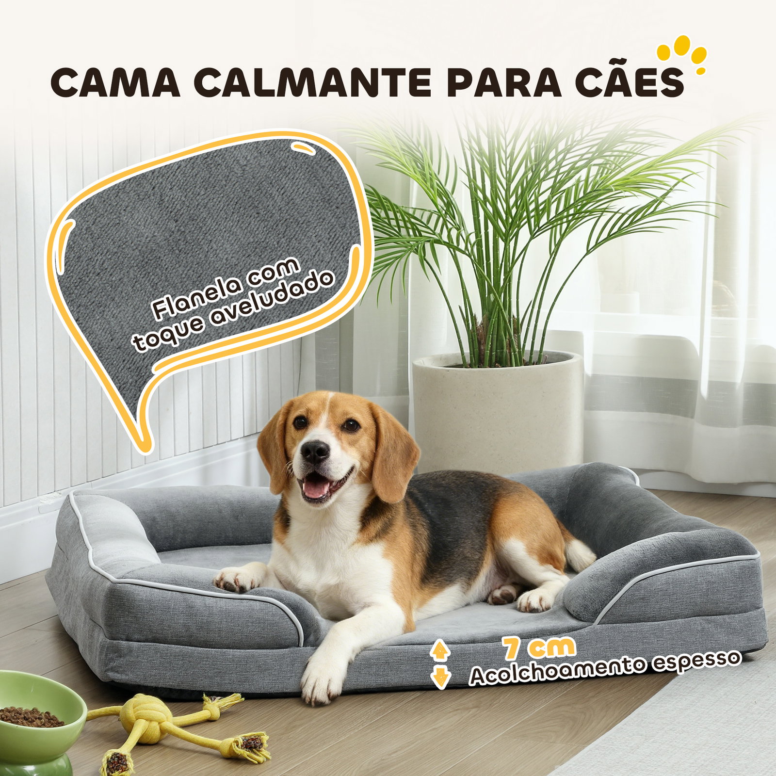 Cama para cães com base antiderrapante capa lavável 91,5x68,5x16,5 cm cinza