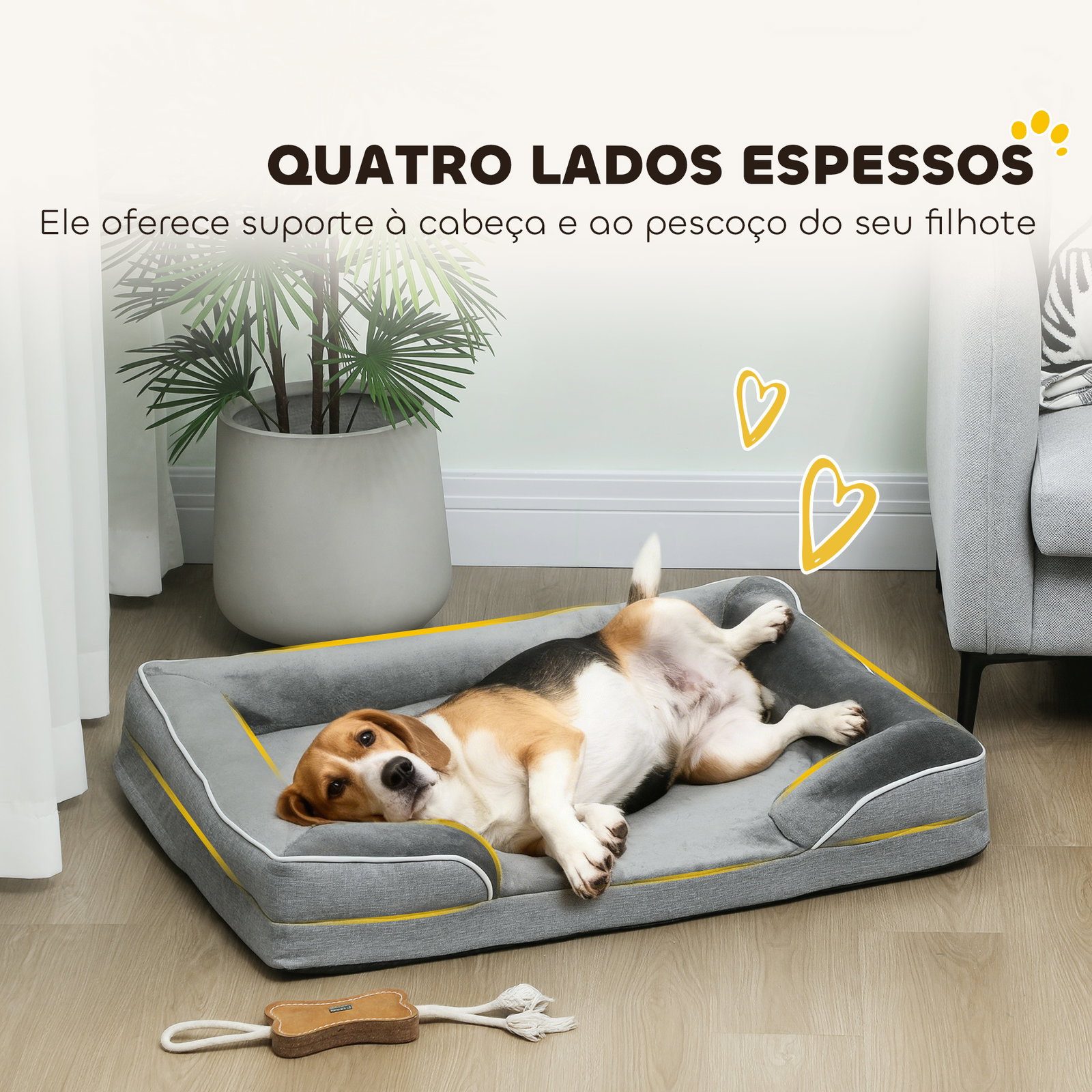 Cama para cães com base antiderrapante capa lavável 91,5x68,5x16,5 cm cinza