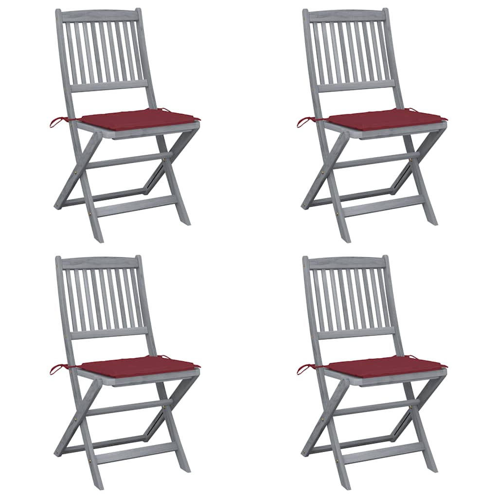 Cadeiras exterior dobráveis c/ almofadões 4 pcs acácia maciça