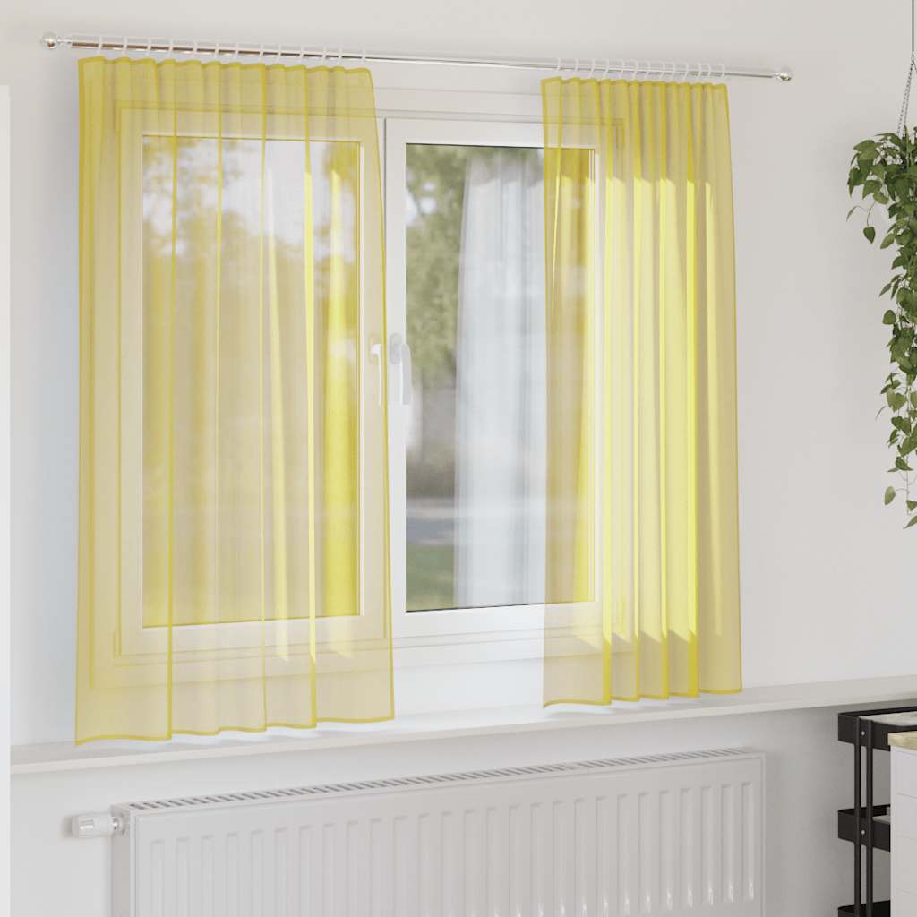 Cortinas de voile com bolsos para varão 2 pcs amarelo