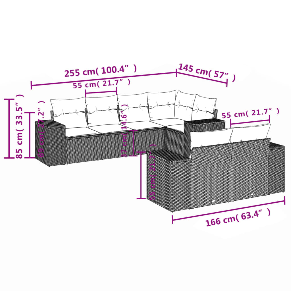 7 Pcs conjunto de sofás p/ jardim c/ almofadões vime PE preto