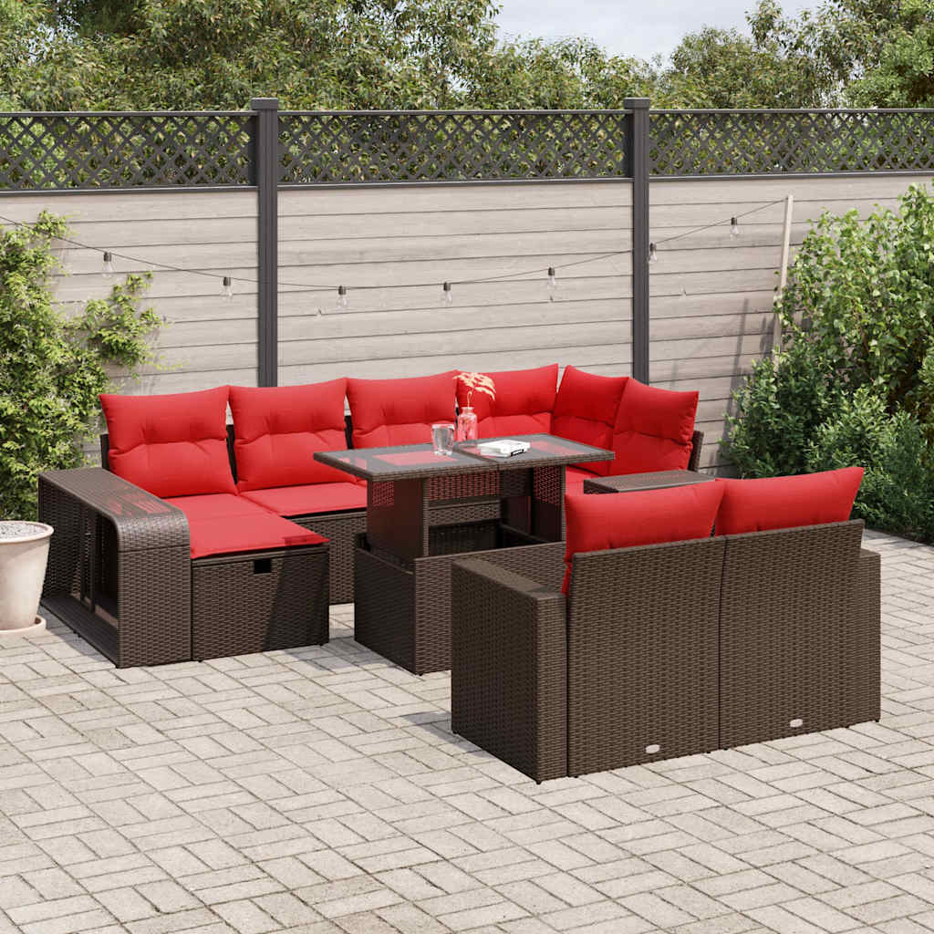 Conjunto de sofá de jardim com 11 peças e almofadas em rattan sintético marrom