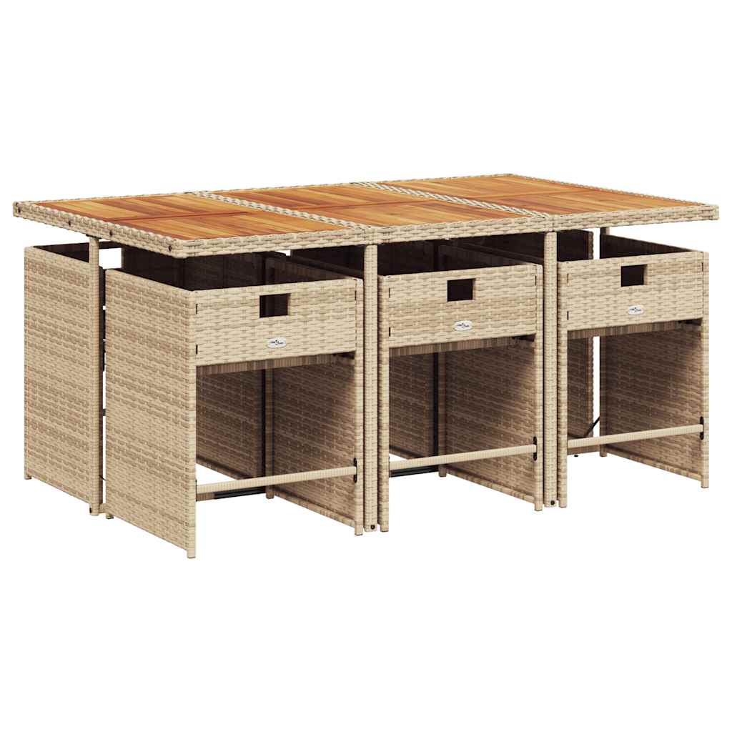 7 Pcs conjunto de jantar p/ jardim com almofadões vime PE bege