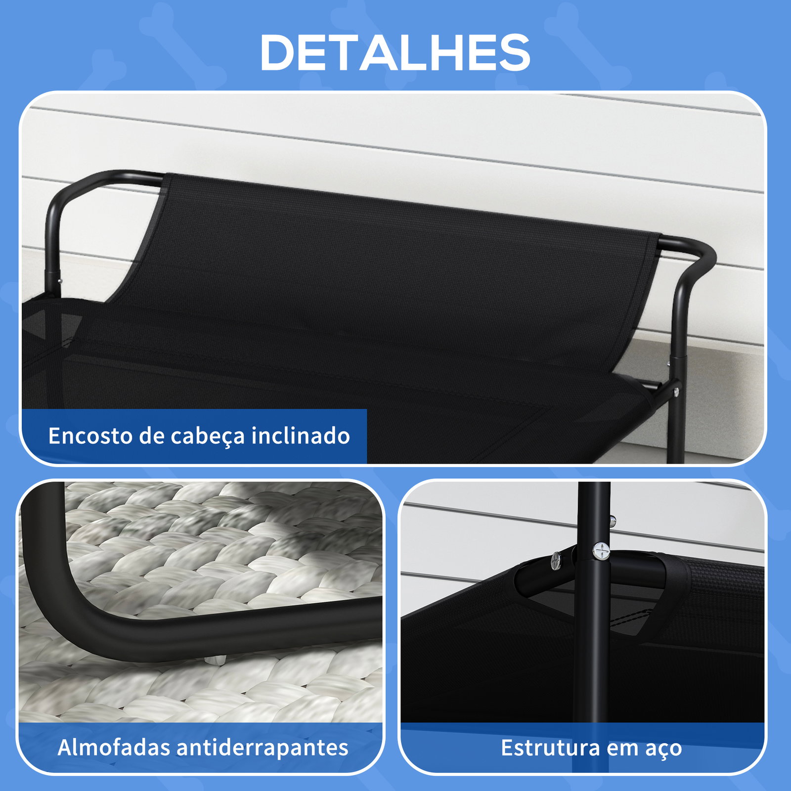 Cama elevada para cães respirável para cães pequenos 91x69x29 cm tecido de textilene apoio de cabeça preto
