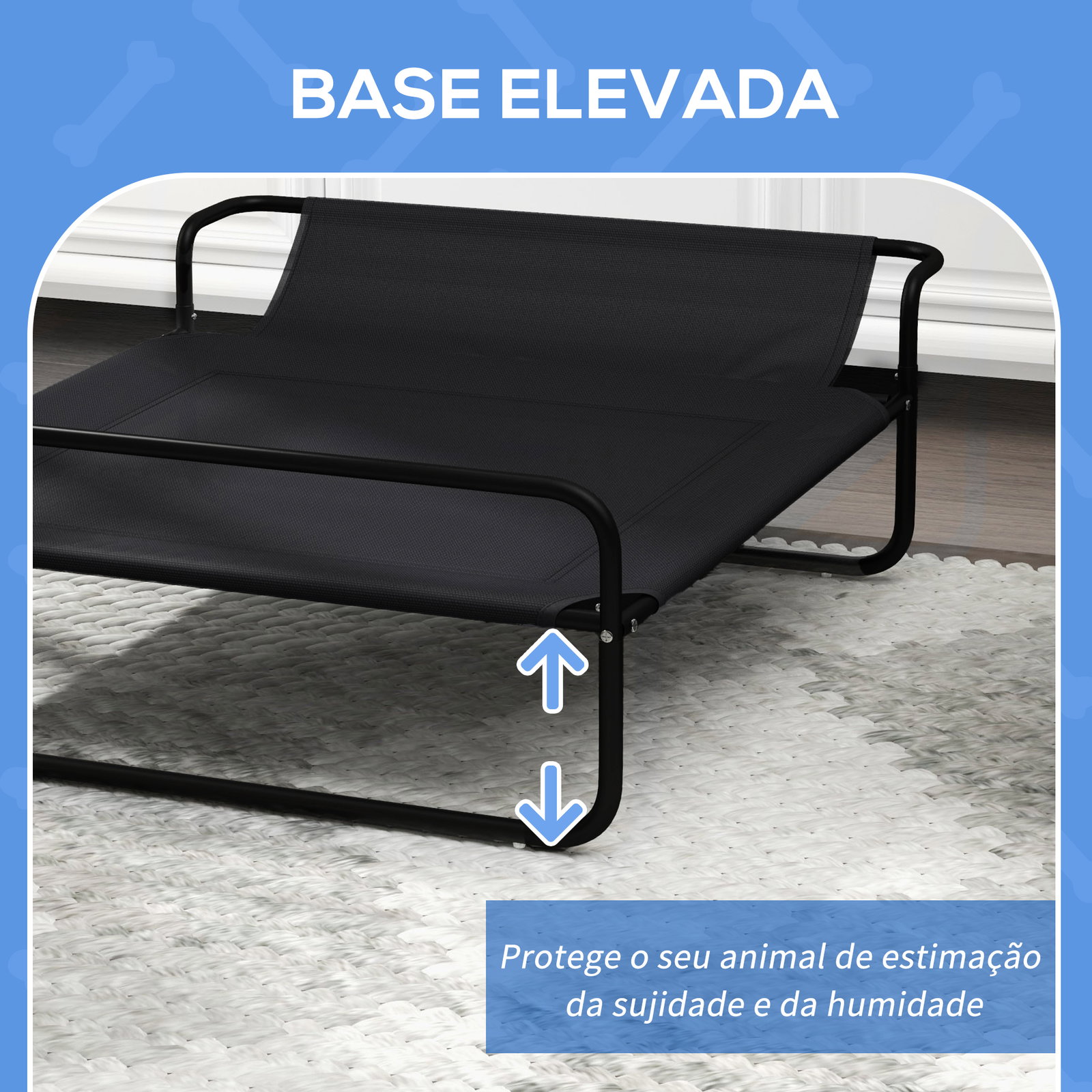 Cama elevada para cães respirável para cães pequenos 91x69x29 cm tecido de textilene apoio de cabeça preto