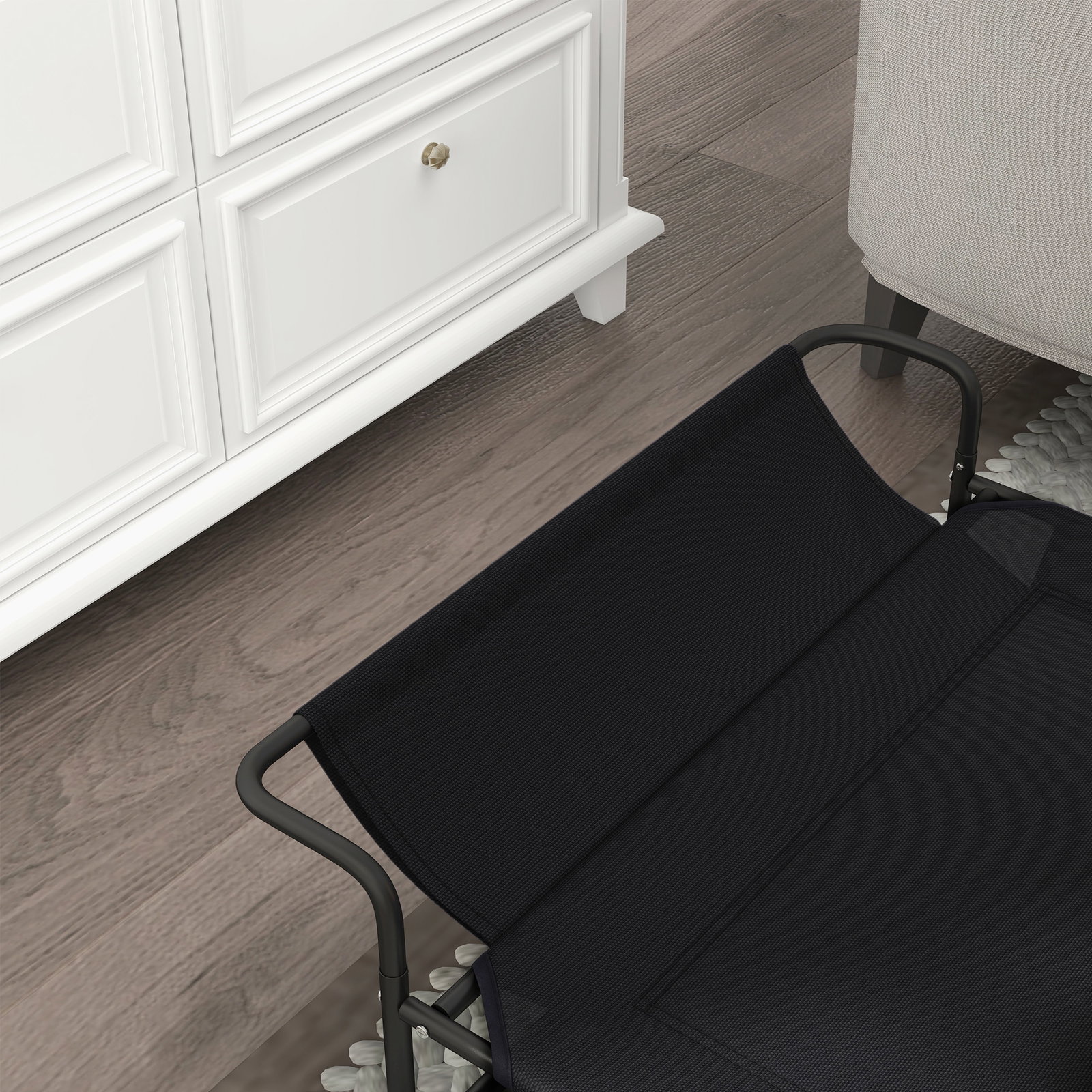 Cama elevada para cães respirável para cães pequenos 91x69x29 cm tecido de textilene apoio de cabeça preto