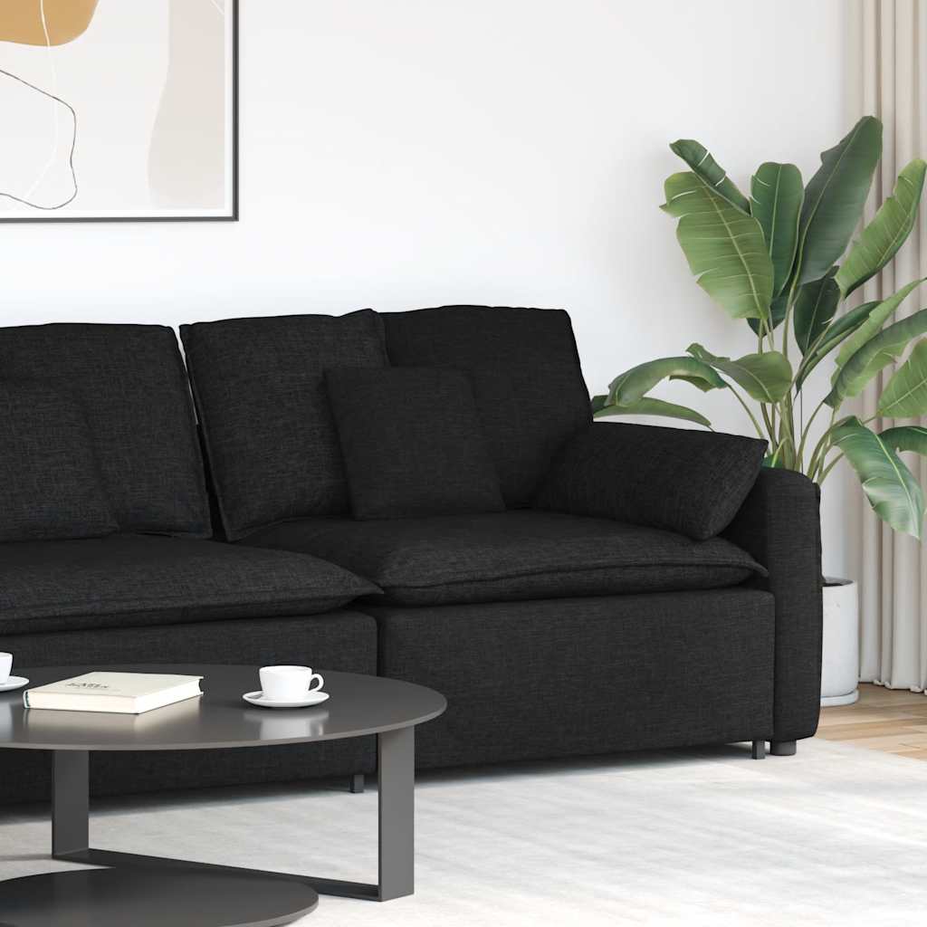 Módulo de extremidade de apoio de braço para sofá modular com almofadas, preto, 100 cm