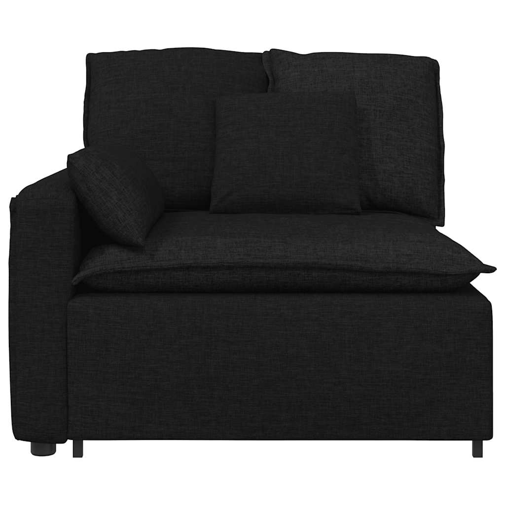 Módulo de extremidade de apoio de braço para sofá modular com almofadas, preto, 100 cm