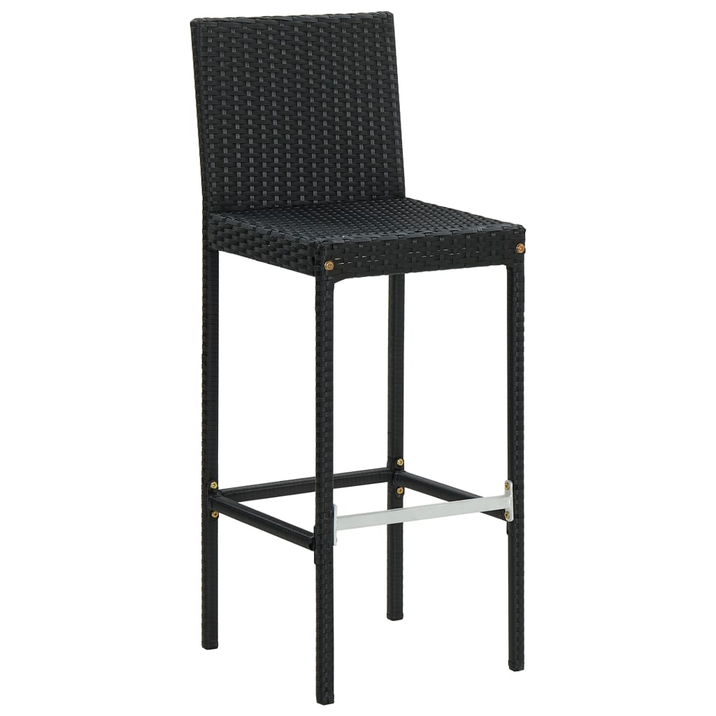 Bancos de bar com almofadões para jardim 4 pcs vime PE preto