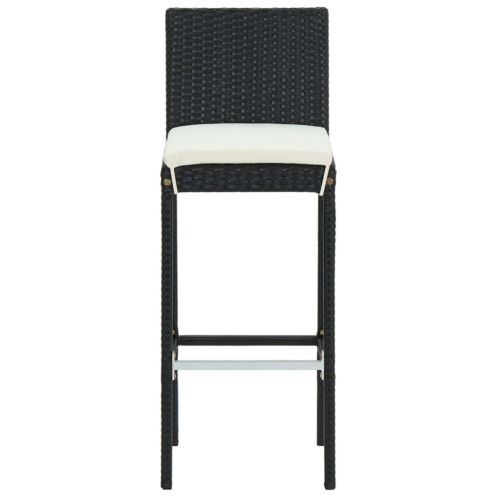 Bancos de bar com almofadões para jardim 4 pcs vime PE preto