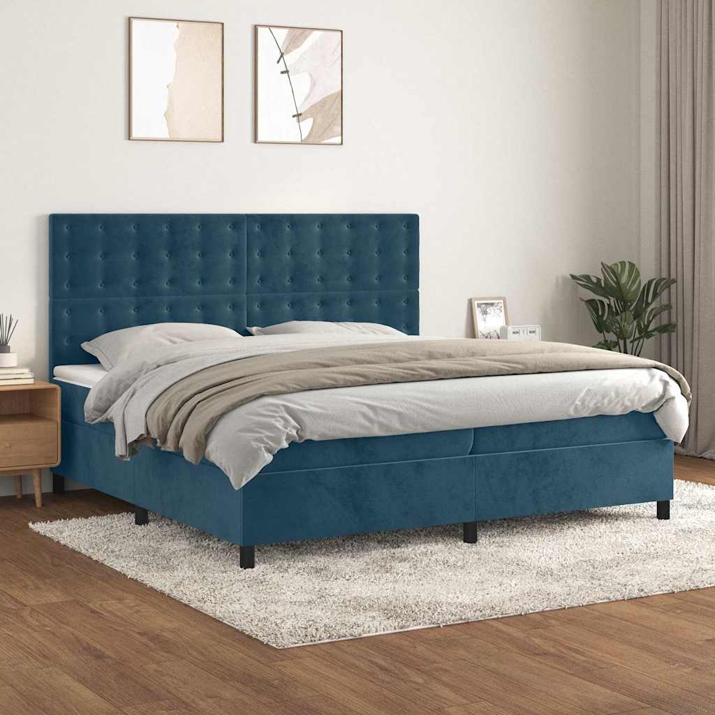 Cama com molas/colchão 200x200 cm veludo azul-escuro