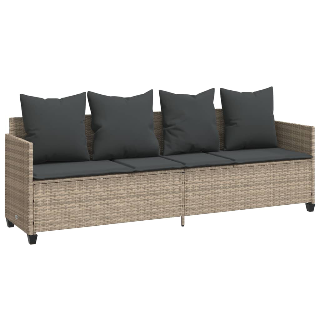 5 Pcs conj. sofás jardim c/ almofadões vime PE cinzento-claro