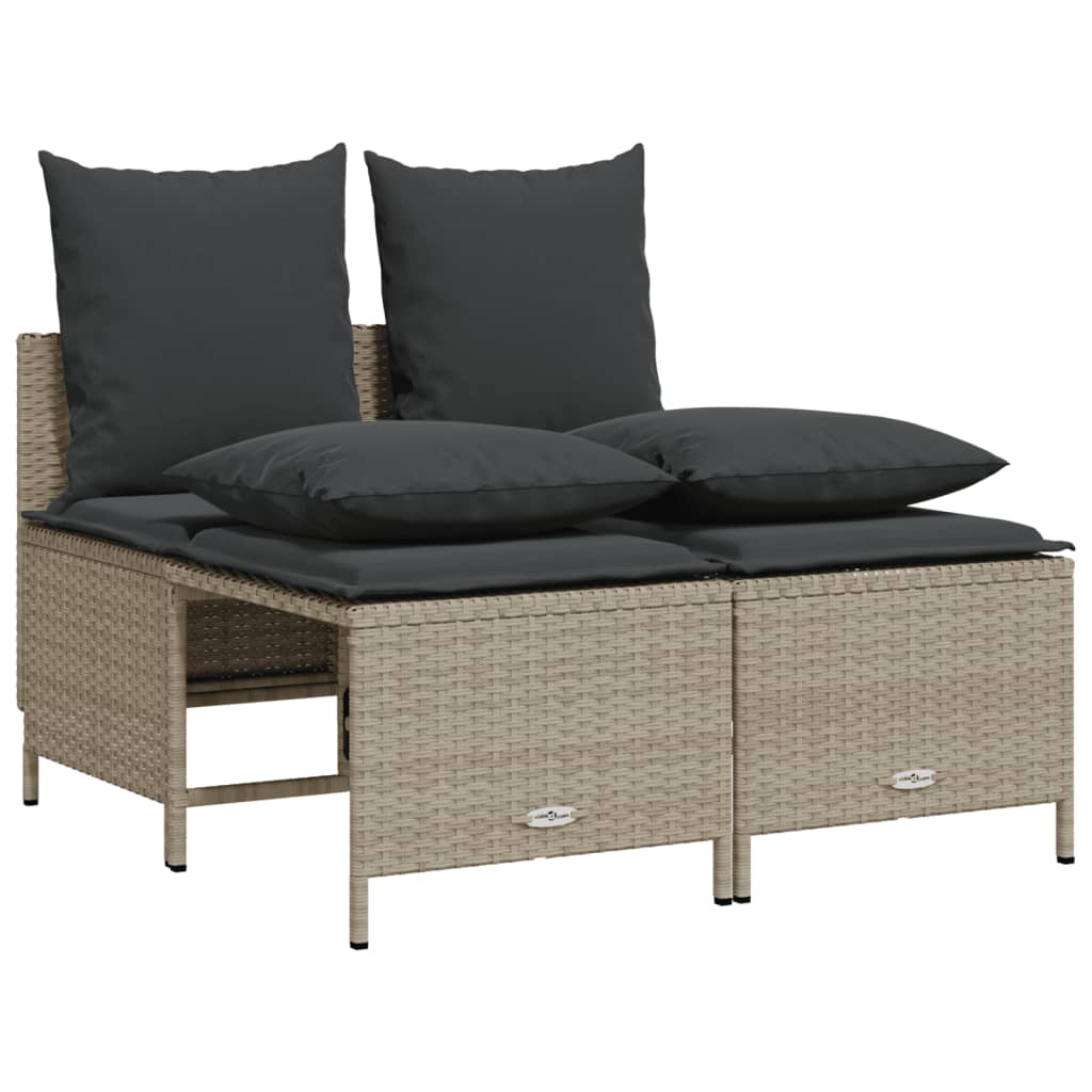 5 Pcs conj. sofás jardim c/ almofadões vime PE cinzento-claro