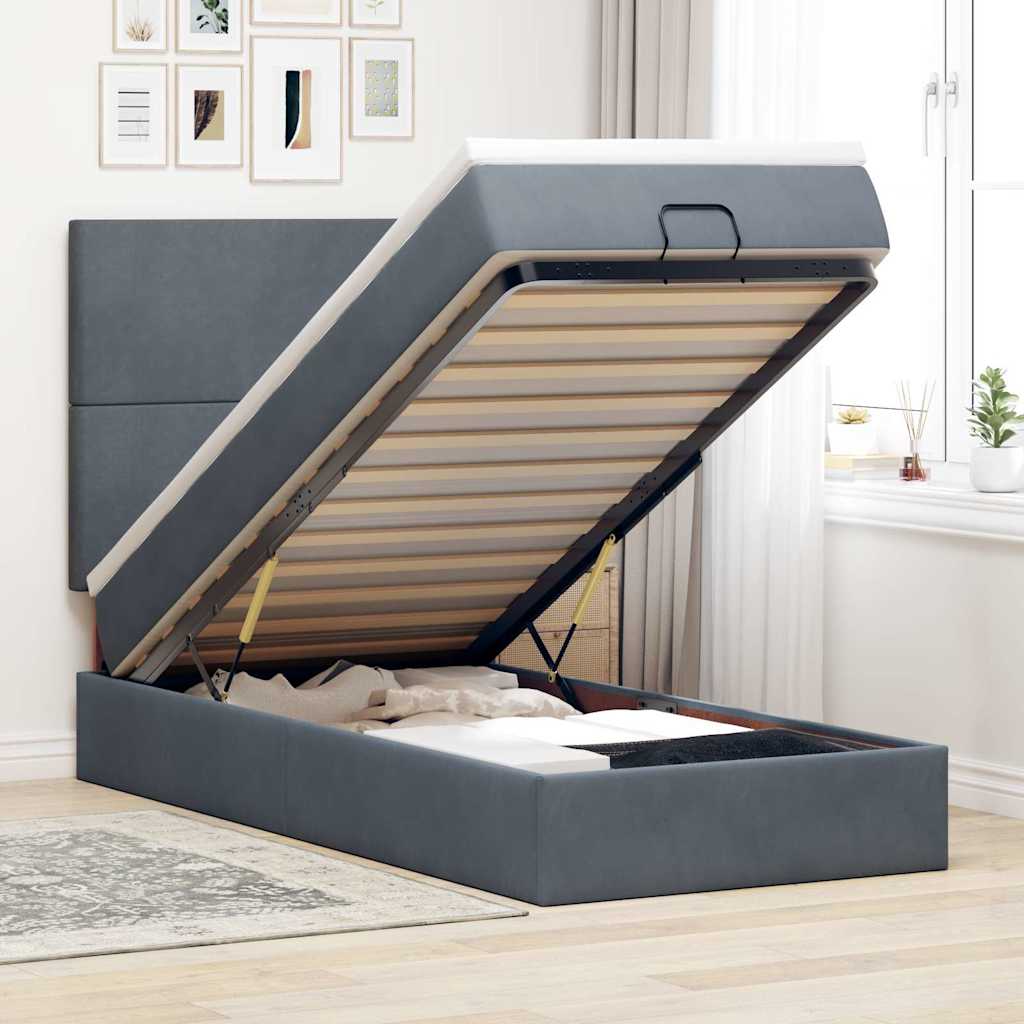 Estrutura cama otomana com colchões 140x190cm cinzento escuro