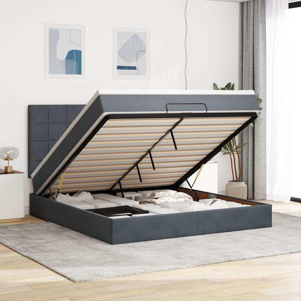 Estrutura cama otomana colchões 160x200 cm cinzento escuro