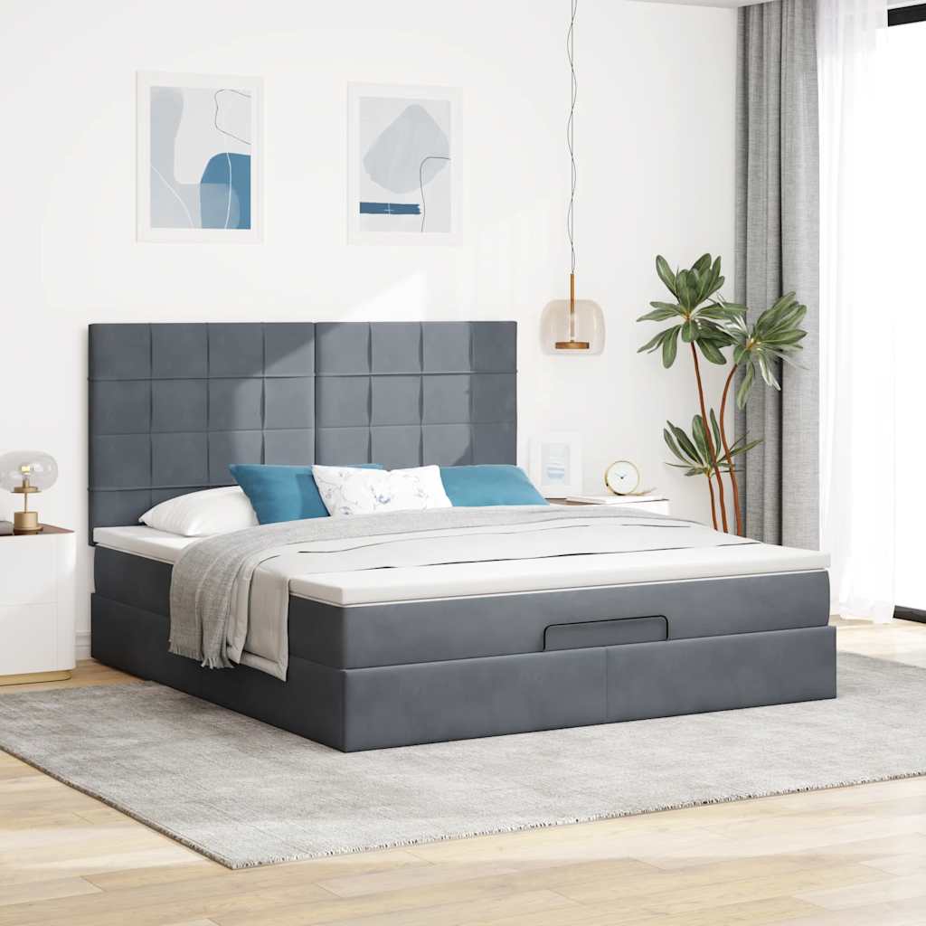 Estrutura cama otomana colchões 160x200 cm cinzento escuro