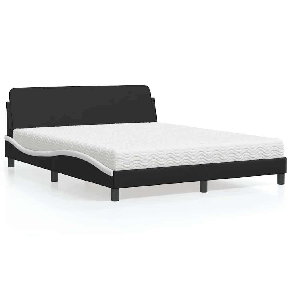 Cama com colchão dover 160x200 cm couro artificial preto e branco