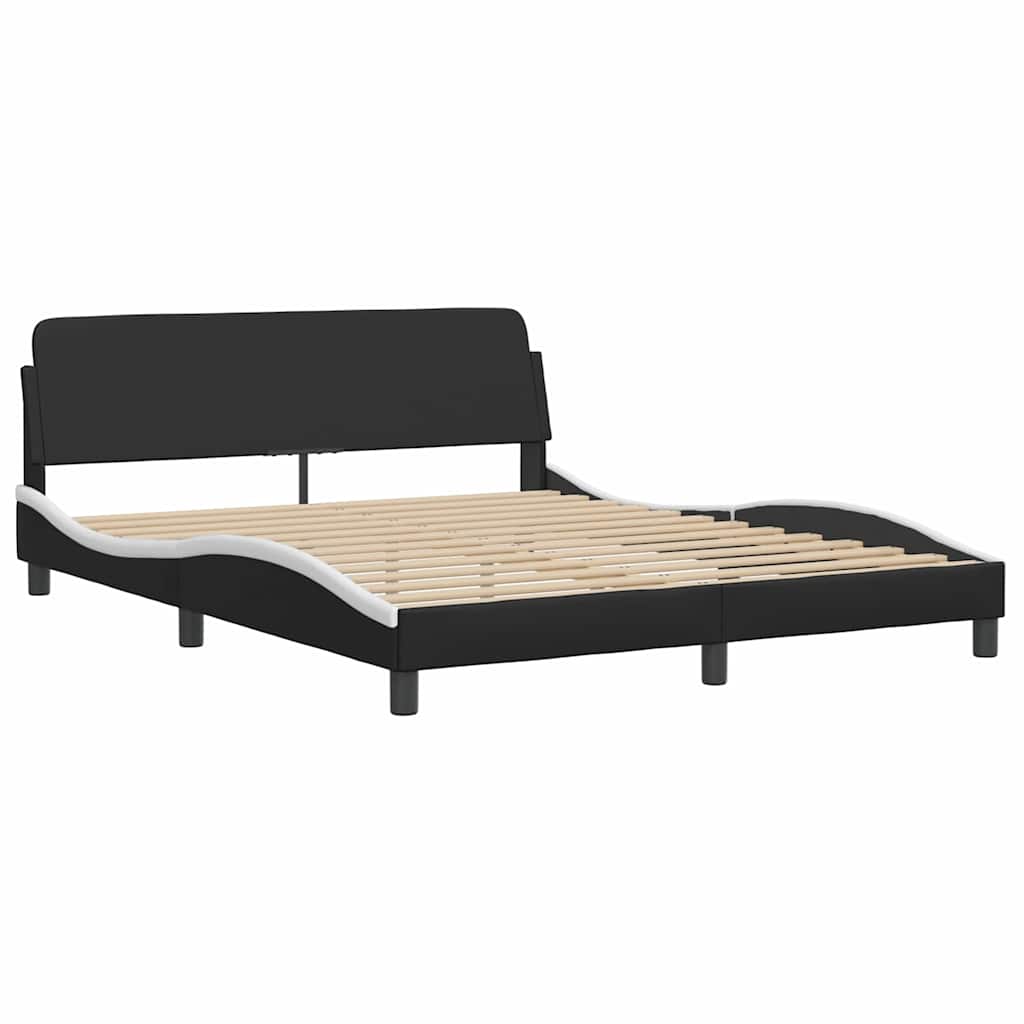 Cama com colchão dover 160x200 cm couro artificial preto e branco