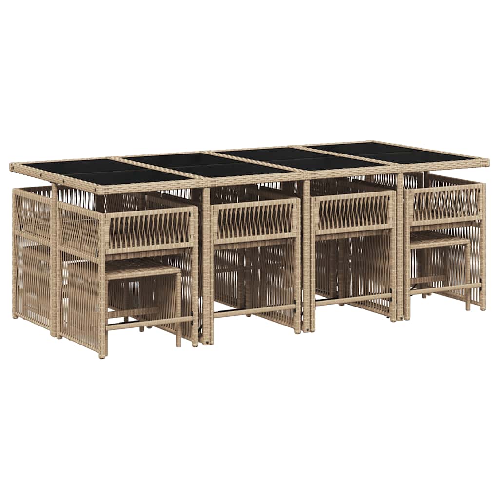 13 Pcs conj. jantar jardim c/ almofadões vime PE bege misturado