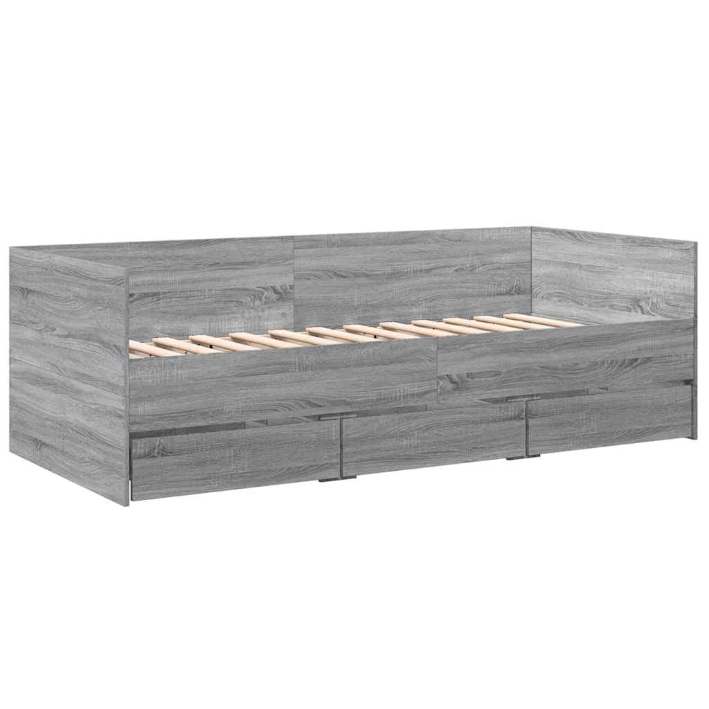 Sofá-cama com gavetas sem colchão 75x190 cm cinzento sonoma