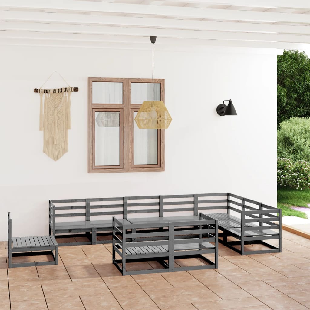 10 Pcs conjunto lounge de jardim pinho sólido cinzento