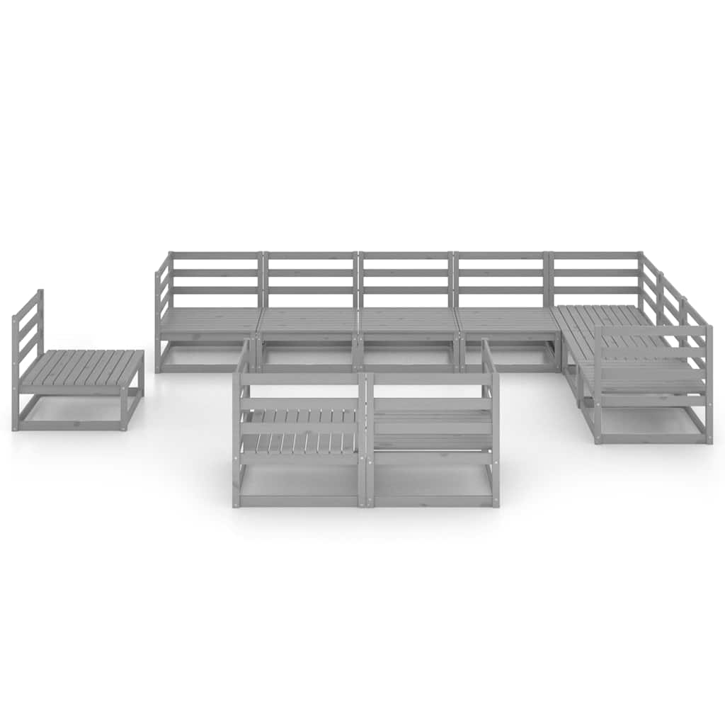 10 Pcs conjunto lounge de jardim pinho sólido cinzento