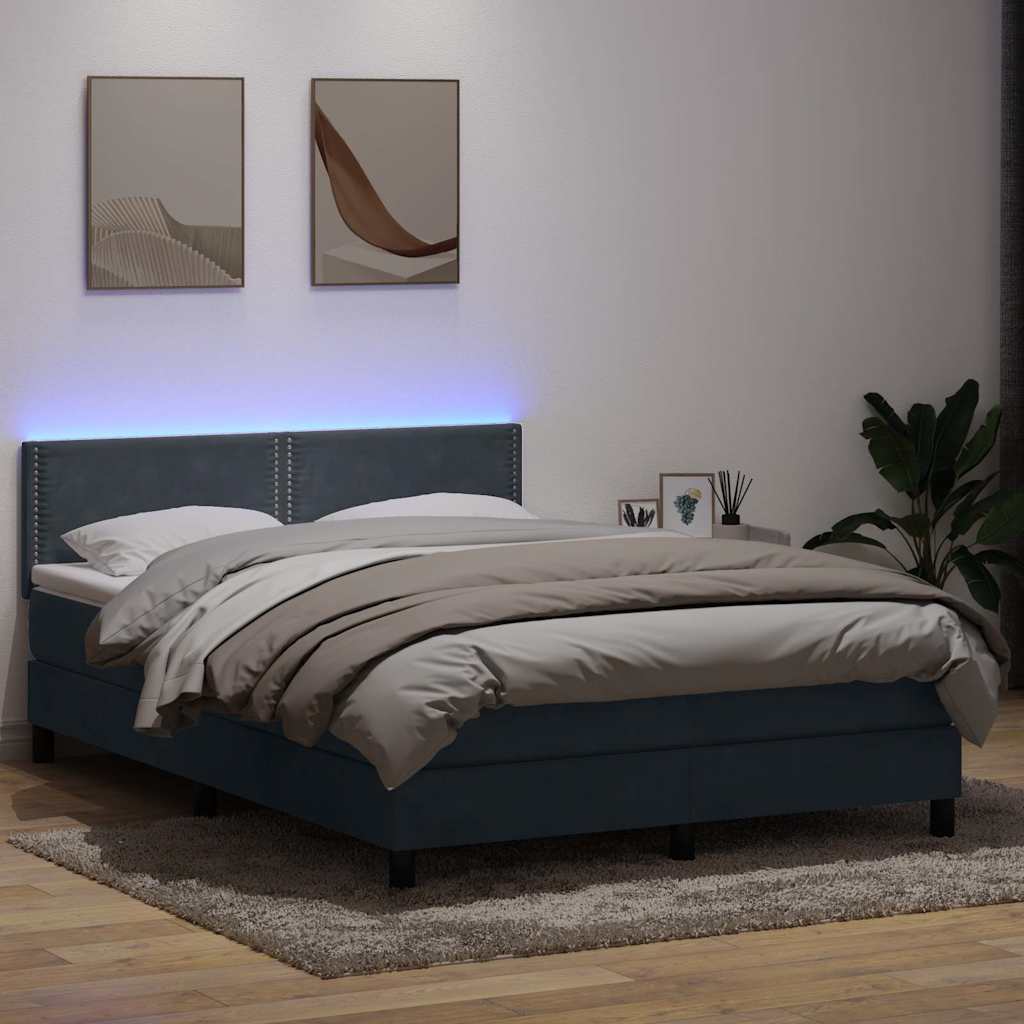 Cama box spring c/ colchão e LED 160x210 cm veludo cinzento-escuro