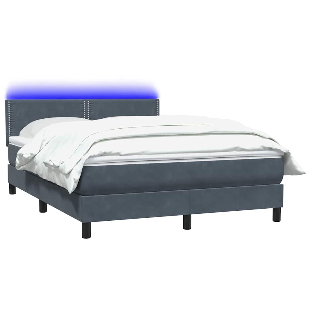 Cama box spring c/ colchão e LED 160x210 cm veludo cinzento-escuro