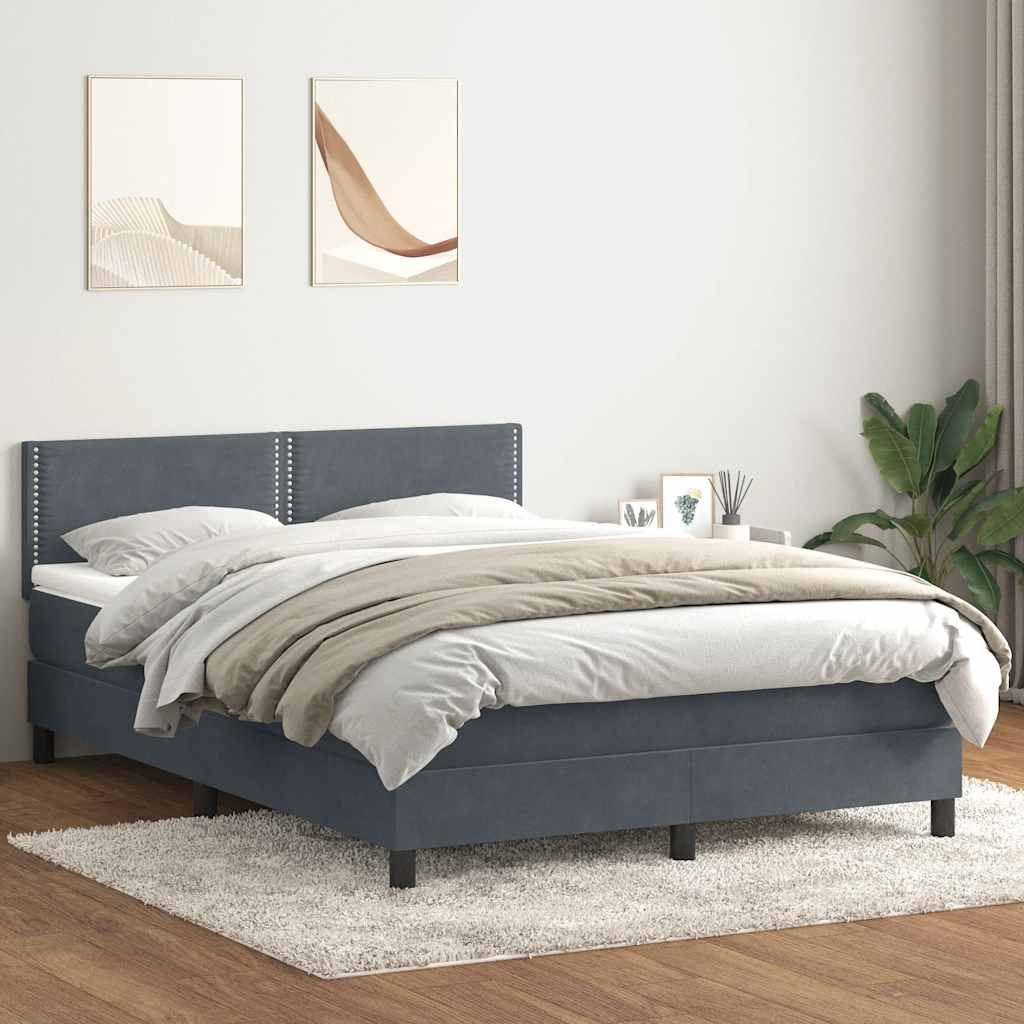 Cama box spring c/ colchão e LED 160x210 cm veludo cinzento-escuro