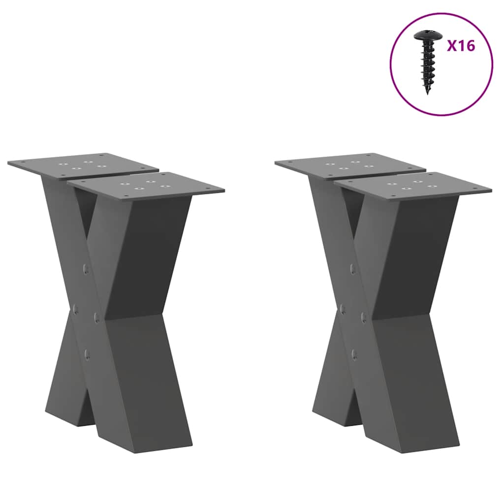Pés para mesa de centro em formato de x, 2 peças, antracite, 30x(30-31) cm, aço