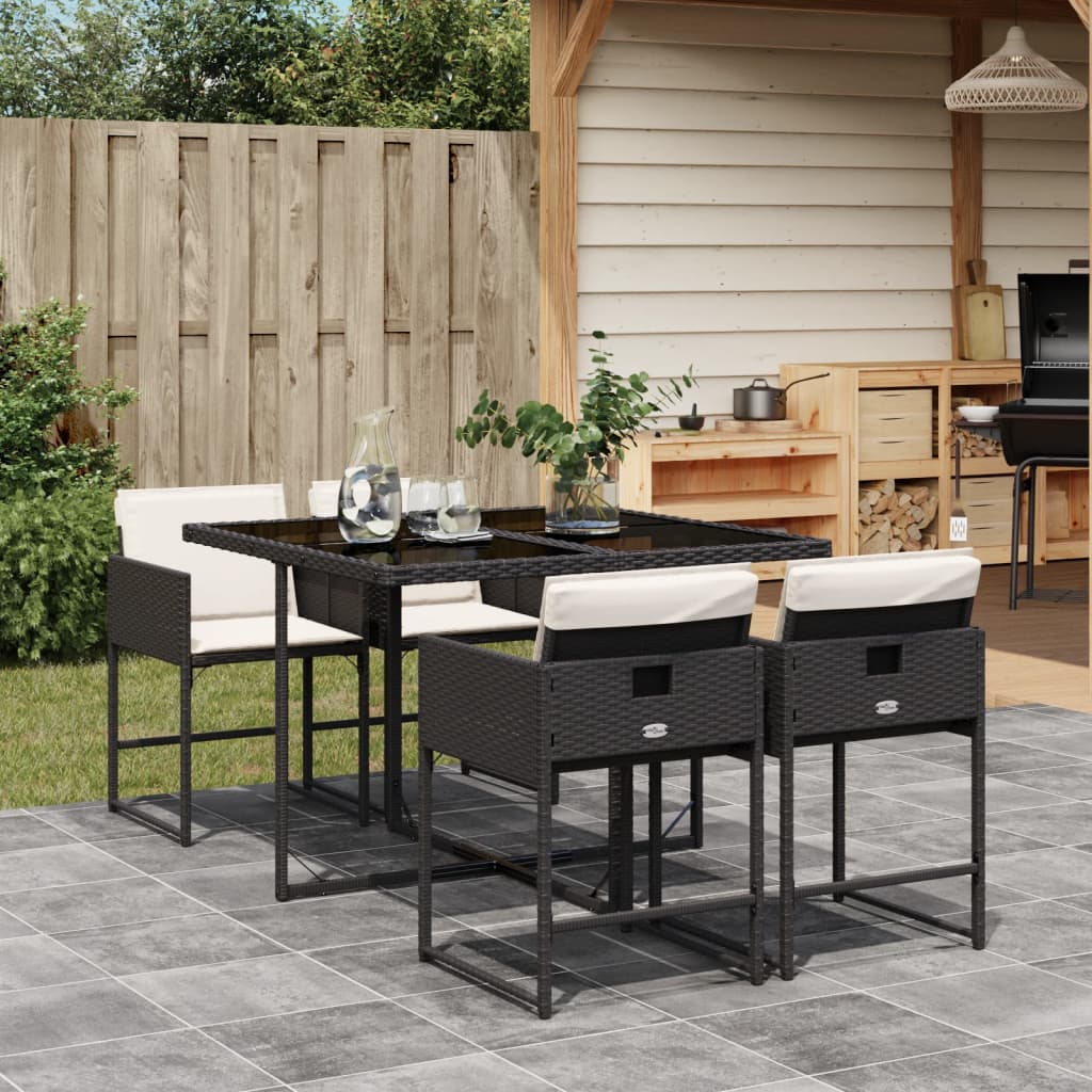 5 Pcs conjunto de jantar p/ jardim c/ almofadões vime PE preto