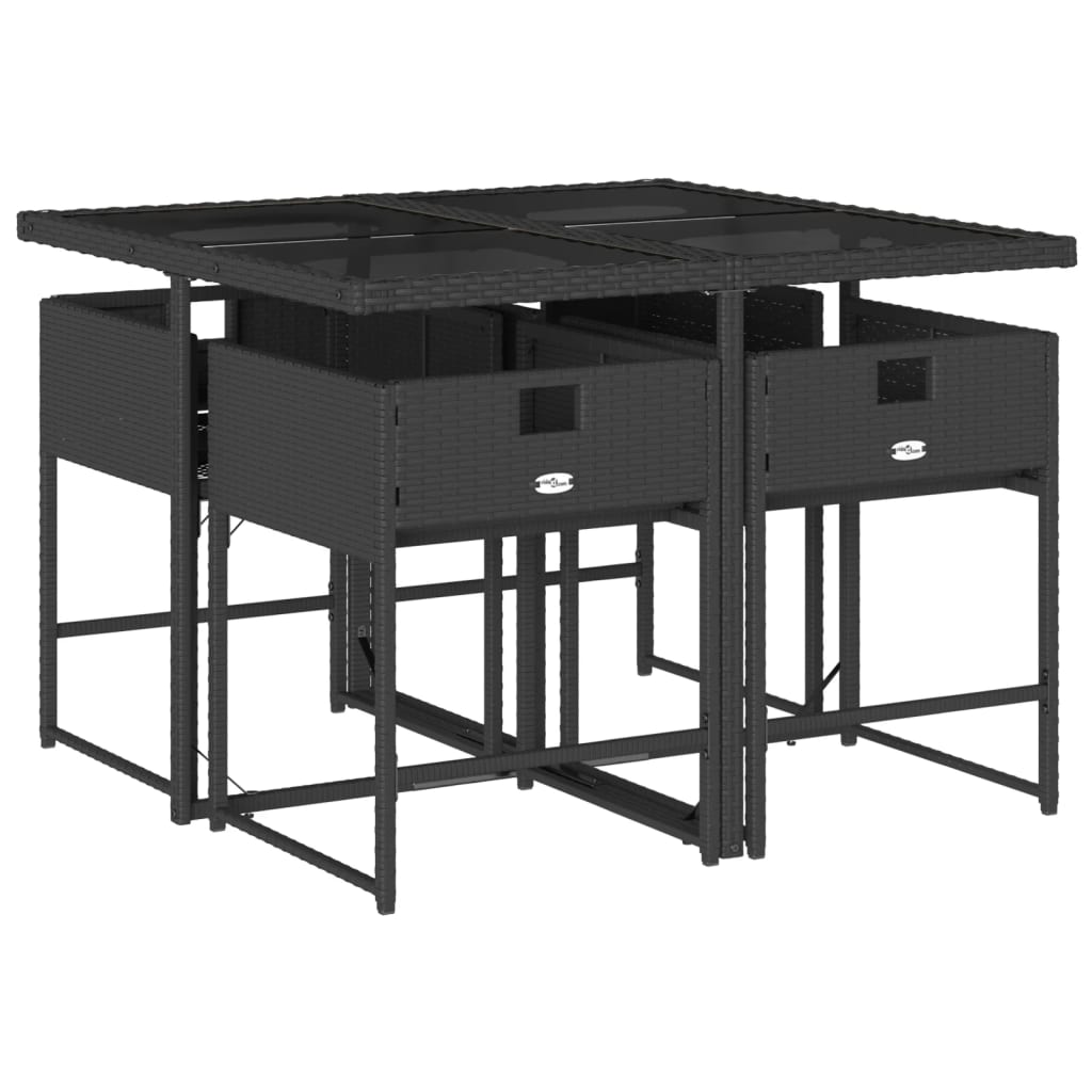 5 Pcs conjunto de jantar p/ jardim c/ almofadões vime PE preto
