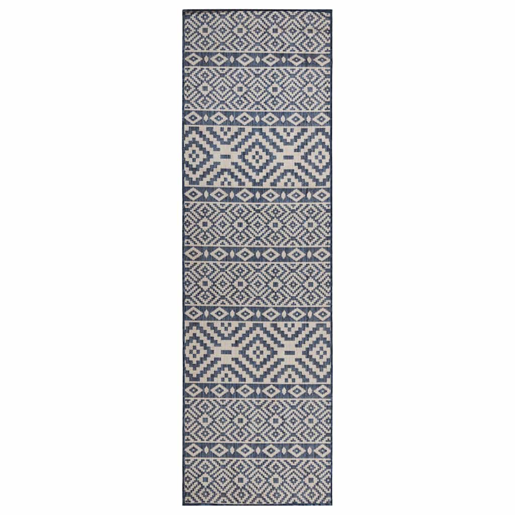 Tapete de tecido plano para exterior 80x250 cm riscas azuis