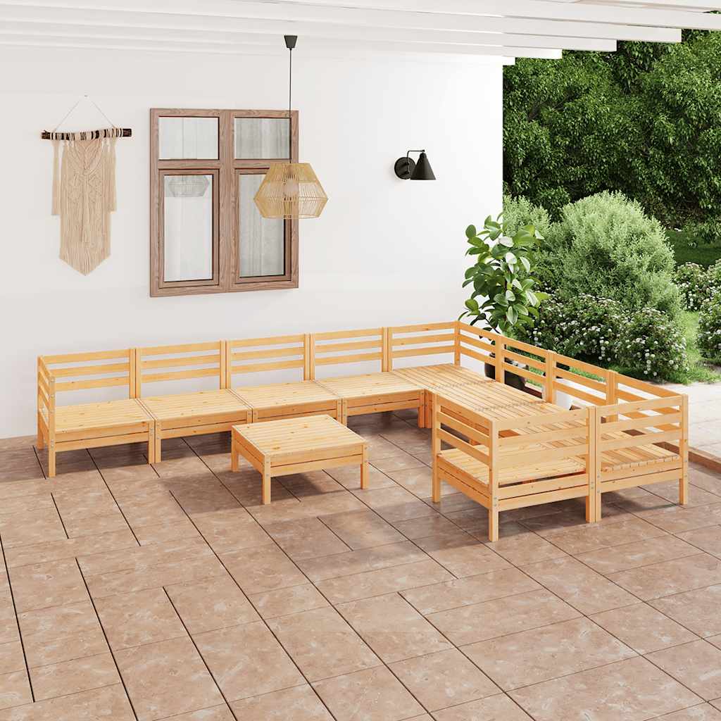 10 Pcs conjunto lounge de jardim pinho maciço